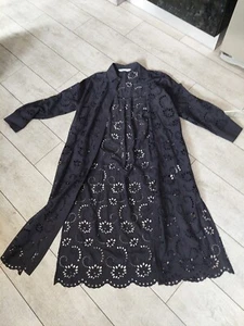 NEW ZARA S M 12 14 black broderie anglaise long duster coat jacket Shirt Dress - Picture 1 of 14