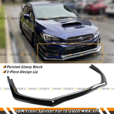 Para Subaru WRX STi CS 2015-2021 estilo 3 piezas negro brillante parachoques delantero divisor de labios Foto 1 de 4