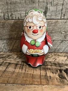 Lata de caramelo de galletas vacía Mrs. Claus Russel Stover--9" de alto--usada - Imagen 1 de 10