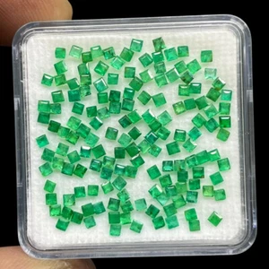 25 Pcs Natural Emerald 1.6mm Square Cut Sparkling Green Loose Gemstones Lot - Picture 1 of 22