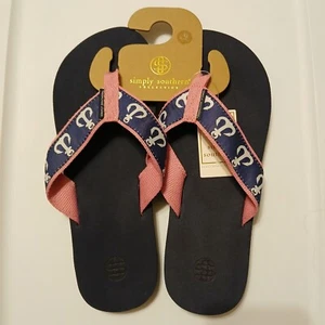Simply Southern Women's Size XL 8.5/9.5 Casual Flip Flop Pink/Navy Habor Anchor - Picture 1 of 7
