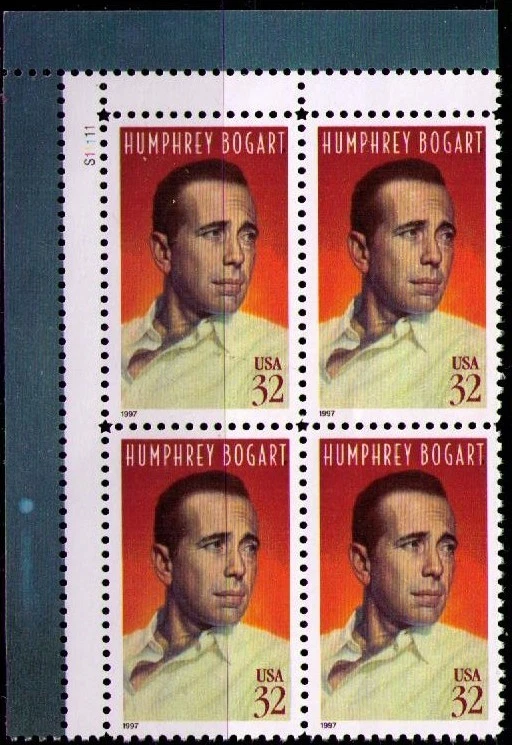 US USA Sc# 3152 MNH FVF PLATE # BLOCK Humphrey Bogart Hollywood Actor Casablanca - Image 1 of 1