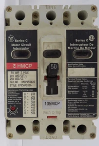 WESTINGHOUSE HMCP050K2S SERIE C 3-POLIG 50AMP 600V, STECKER OBEN & UNTEN, GEBRAUCHT - Bild 1 von 3