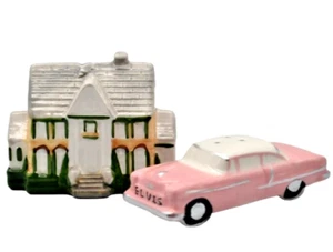 Elvis Presley Salt & Pepper Shaker Set Graceland + Pink Cadillac Ceramic *NEW* - Picture 1 of 2