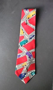 Herrenkrawatte Save the Children Straßen Verkehrskrawatte 57 Zoll L x 4 Zoll B rot Autos LKW Seide - Bild 1 von 2
