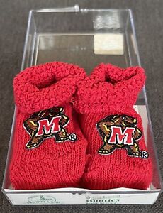 March Madness !! Maryland Infant Baby Booties UMD Terps socks 0-3mo Keepsake Box