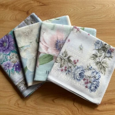 НОСОВОЙ ПЛАТОК ЖЕНЩИН ВИНТАЖНОЕ ИСКУССТВО ФИОЛЕТОВЫЙ ЦВЕТОЧНЫЙ КАРМАН КВАДРАТНЫЙ ХЛОПОК 17» ЛОТ-029 - Изображение 1 из 4