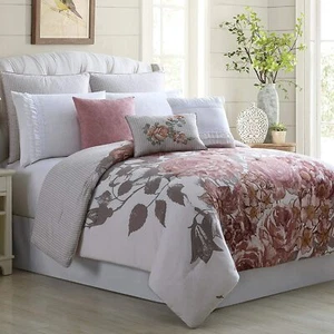 8-teiliges verziertes Bettdecken-Set King Size, cremeweiß/rose - Bild 1 von 7