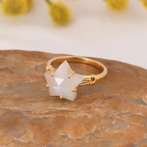 Attractive Star Shape Moonstone Ring in Gold Plated Engagement Ring For Gift Her - Picture 1 of 10