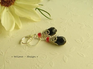 Ohrringe Ohrhänger  Kristall Tropfen SCHWARZ Rot Gothic Burlesque **handmade** - Bild 1 von 3