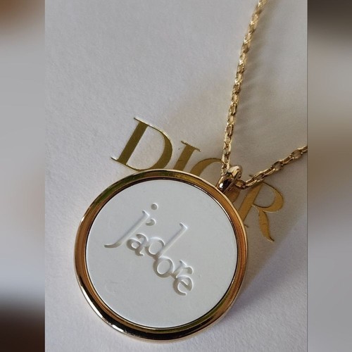 Autentico ciondolo ceramica profumo Christian Dior J’adore e collana tono oro.