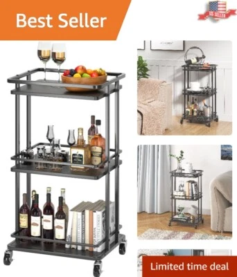 Carro de bar multifuncional - Madera y metal - Resistente y duradero - Negro Foto 1 de 4