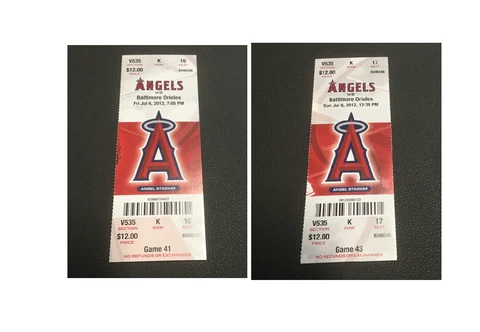 ANGELS 2012 TICKET STUB 7/6/12-7/8/12  Mike Trout HR # 16 & # 17~SGA Cover