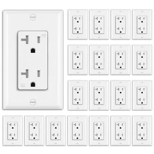 BESTTEN 20 Pack 20 Amp Decor Wall Receptacle Outlet, 20A White - Picture 1 of 7