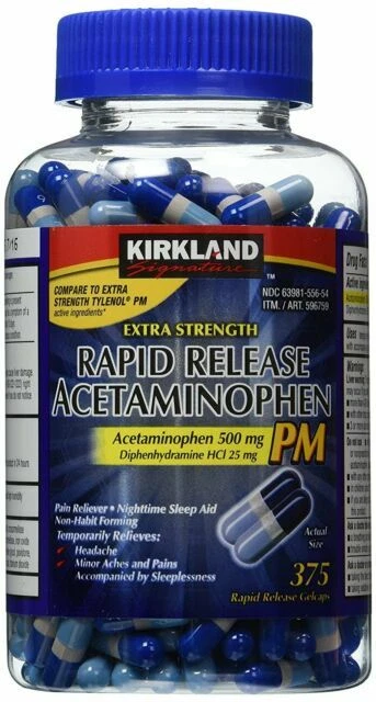 Kirkland C07136 Extra Strength Acetaminophen PM 500mg - 375 Count