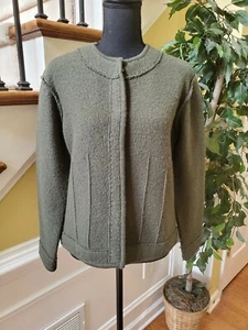 JILLIAN JONES SWEATER JACKET SMALL GREEN HOUNDSTOOTH WOOLBLEND LONG SLEEVE - Picture 1 of 7
