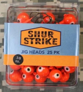 Shur Strike Hotball Jig Heads 3/8oz Fluorescent Red & Black Painted Eye 25 PACK! - Picture 1 of 2