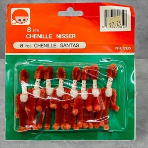 Vintage Chenille Nisser Miniature Red Christmas Santas 8 Piece New Old Stock HTF - Picture 1 of 3