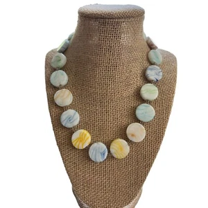 Glass Disc Necklace Collar Choker Tie Dye Swirl Art Glass 17" Candy Flat Round - Picture 1 of 4