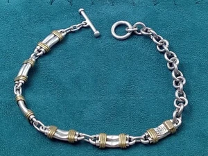 Mexico Sterling Silver Mixed Metal Link Bracelet w. Spacers: Up to 11.5" Long - Picture 1 of 8
