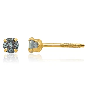 14K Solid Yellow Gold 3mm Alexandrite Studs Earrings - Picture 1 of 11