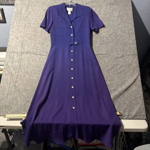 Abito camicia donna vintage J Taylor viola bottoni davanti taglia 8 made in USA York - Foto 1 di 11