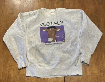 Sudadera Vaca Vintage Años 90 Moo La La Farm XL Tejido Inverso Pintura Manchas Foto 1 de 4