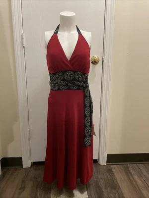 Nuevo con etiquetas Vestido Phoebe Couture estilo halter rojo imperio cintura talla 14 mezcla de seda Foto 1 de 4