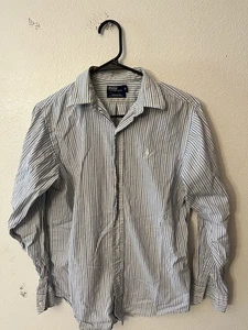 Vintage Polo Ralph Lauren Button Up Shirt 18 Boys Blue Striped Pony Logo 90s Y2K - Picture 1 of 5