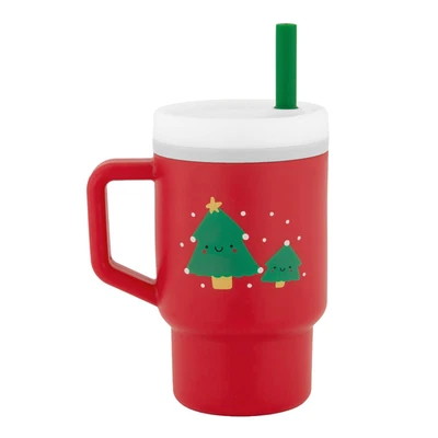My 1st Tumbler Christmas Edition, copo de silicone com palha e alça, derramamento - - Imagem 1 de 4
