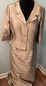 Montage Mon Cheri Gr. 16 Träger MOB Seide Abendkleid mit Perlen Perlen Jacke - Bild 1 von 23