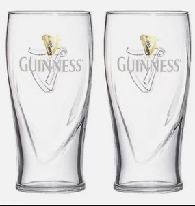 GUINNESS Glasses Set Of 2 16 Oz Gold Harps One Side Embossed Harp Other Side New - Picture 1 of 7
