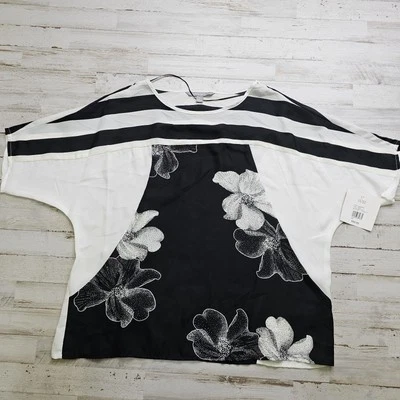 Blusa Top Mujer S (Ajuste Suelto) Valerie Stevens NUEVA Ligera Negra Floral Foto 1 de 4