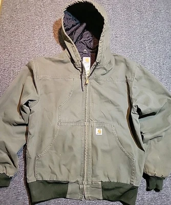 Abrigo Chaqueta CARHARTT Para Hombre Talla LG J318 Verde Musgo Pato Lona Edredón Forrado con Capucha Foto 1 de 4