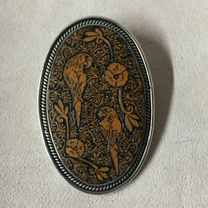 Vintage 950 Silver Carved Resin Large Brooch Pendant - Picture 1 of 4