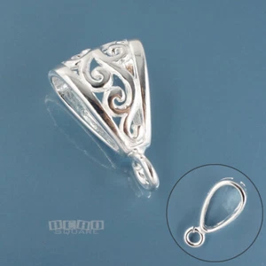 Sterling Silver Openwork Scroll Pendant Bail Connector w/Open Loop 18.5mm #44339 - Picture 1 of 7