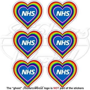 NHS HEART RAINBOW 50mm Vinyl Bumper Stickers x6 Decals NHS Support - Picture 1 of 2