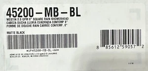 New! Kohler Westin 2.0 GPM Square Rain Showerhead Matte Black (45200-MB-BL) - Picture 1 of 2