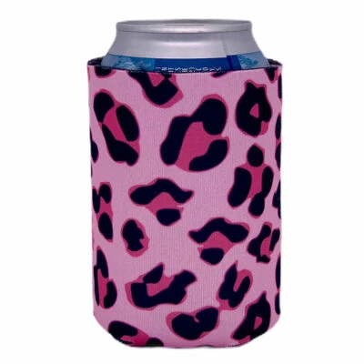 COOLIE JUNCTION Leopard Print Can Coolie; USA Made, Cheetah, Design, Big, Cat, Pink