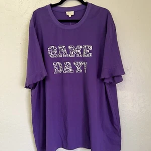 Layerz Embroider Game Day Spirit Tee Purple White Sports Ruffle Sleeve Sz 3X NWT - Picture 1 of 10