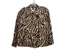 Willi Smith 100% Linen Cropped Zebra Print Brown Jacket XL - Picture 1 of 12