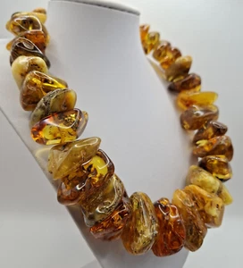 VINTAGE GENUINE BALTIC AMBER STONE POLISHED HUGE BEADS NECKLACE - Picture 1 of 11