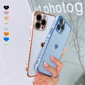For iPhone 16 15 14 13 12 11 Pro Max XS Case Girls Love Heart Plating Slim Cover - Picture 1 of 46