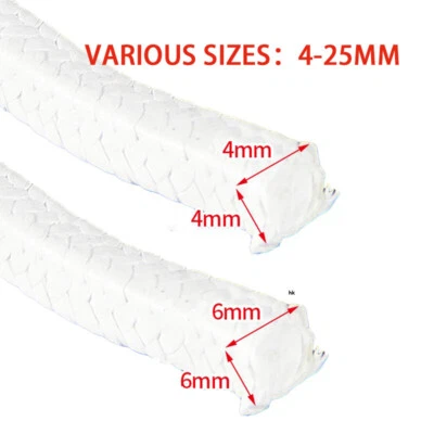Braided PTFE  Pure Rope Gland Packing Shaft Seal Sizes 4 6 8 10 1214 16 to 25mm - Image 1 of 4