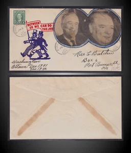 1942 COVER WWII PATRIOTIC ROOSEVELT AND CHURCHILL ARTIZANAL NEWSPAPER COLLAGE  - Picture 1 of 1