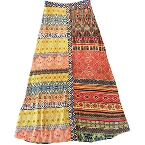 DESIGUAL Damen Patchwork Maxi Rock Love Text Print Boho Metallic Festival EU 36 - Bild 1 von 13