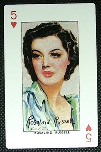 1 x playing card Screen Legends Rosalind Russell # 5 of Hearts