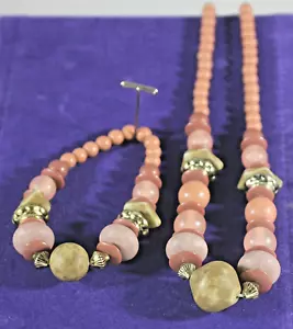 Womens Vintage Costume Peach Necklace and Bracelet with Metal Accents - Picture 1 of 3