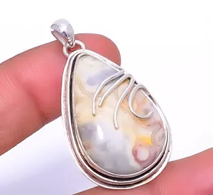 Crazy Lace Agate - Australia 925 Sterling Silver Pendant 1.83" T74 - Picture 1 of 1