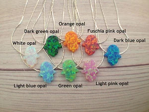 Hamsa hand necklace mix opal pendant sterling silver evil eye protection choker - Picture 1 of 4